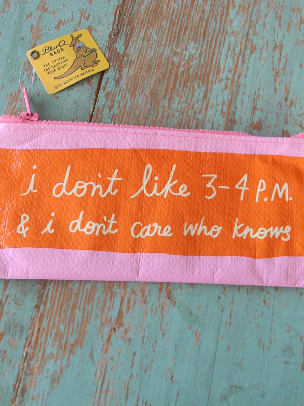 NWT BLUE Q ZIP POUCH "I DON'T LIKE 3-4 PM PINK STRIPE CUTE!